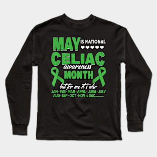 May Is National Celiac Disease Awareness Month Green Ribbon Long Sleeve T-Shirt